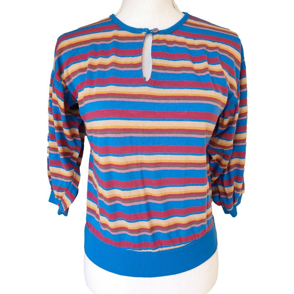 Vintage 70s Kidcore Striped Top With Puff Sleeves